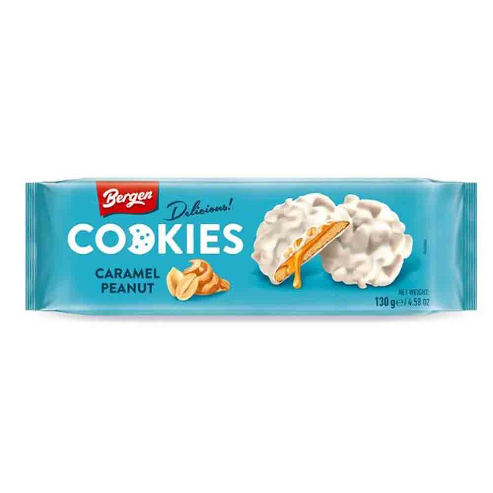 bergen-blue.jpg BERGEN DELICIOUS COOKIES WHITE CARAMEL, PEANUT 130G - Bild 1